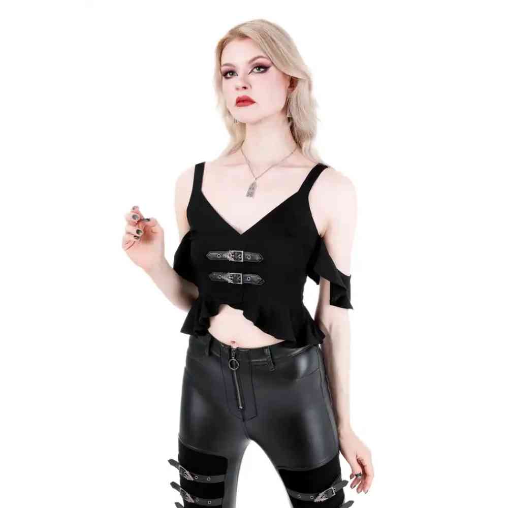 Restyle - Cathedralis Peplum Sleeveless top - Black